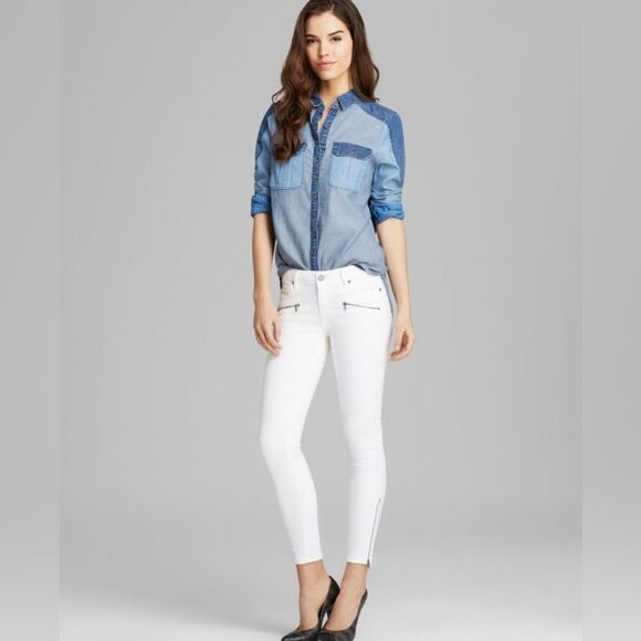 Paige Audrey Colorblock denim look chambray comfy shirt Small Button up EUC - Picture 1 of 7